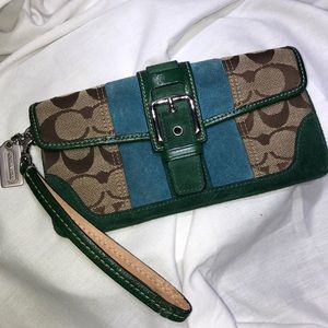 Blue/Green Suede Coach Wristlet